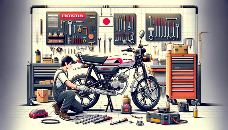 本田のバイクを整備する男性
