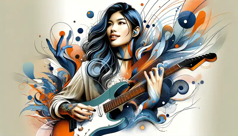 電気ギターを弾く女性