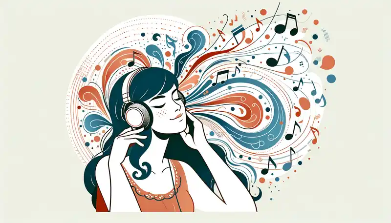 ヘッドフォンをつけて音楽に没頭する女性