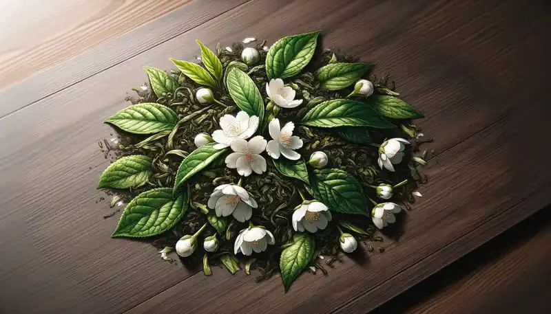 ジャスミン茶の葉と花のイラスト